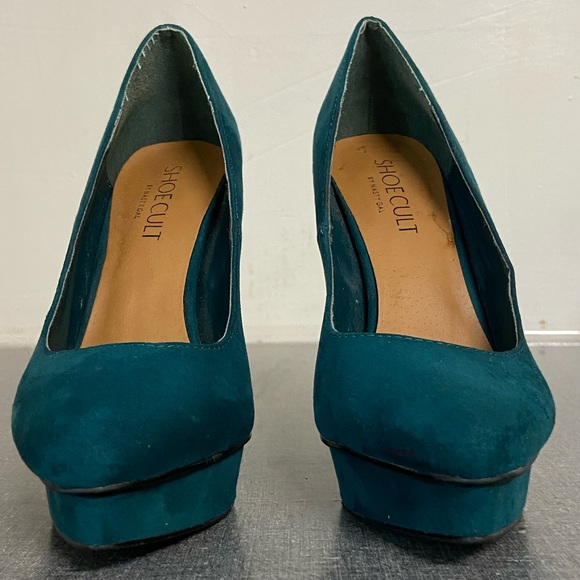 ⚡️SOLD⚡️Shoe Cult by Nasty Gal Teal Green Vegan Faux Suede Platform Heels - Picture 5 of 7